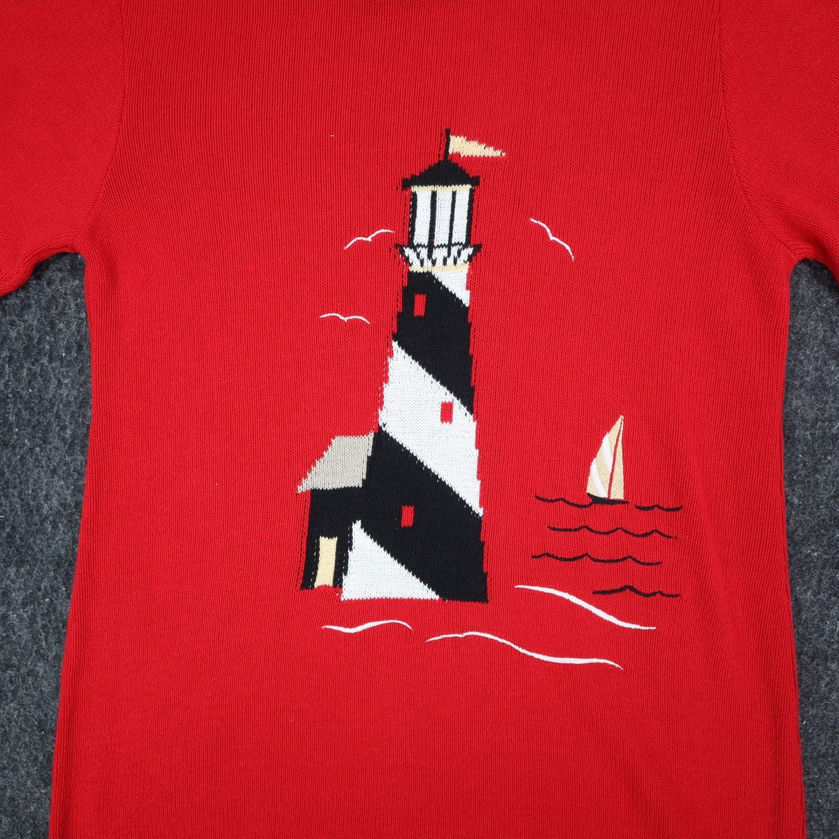 Company Collection Lighthouse Sweater Womens Small Vintage 90s Red Short Sleeve
