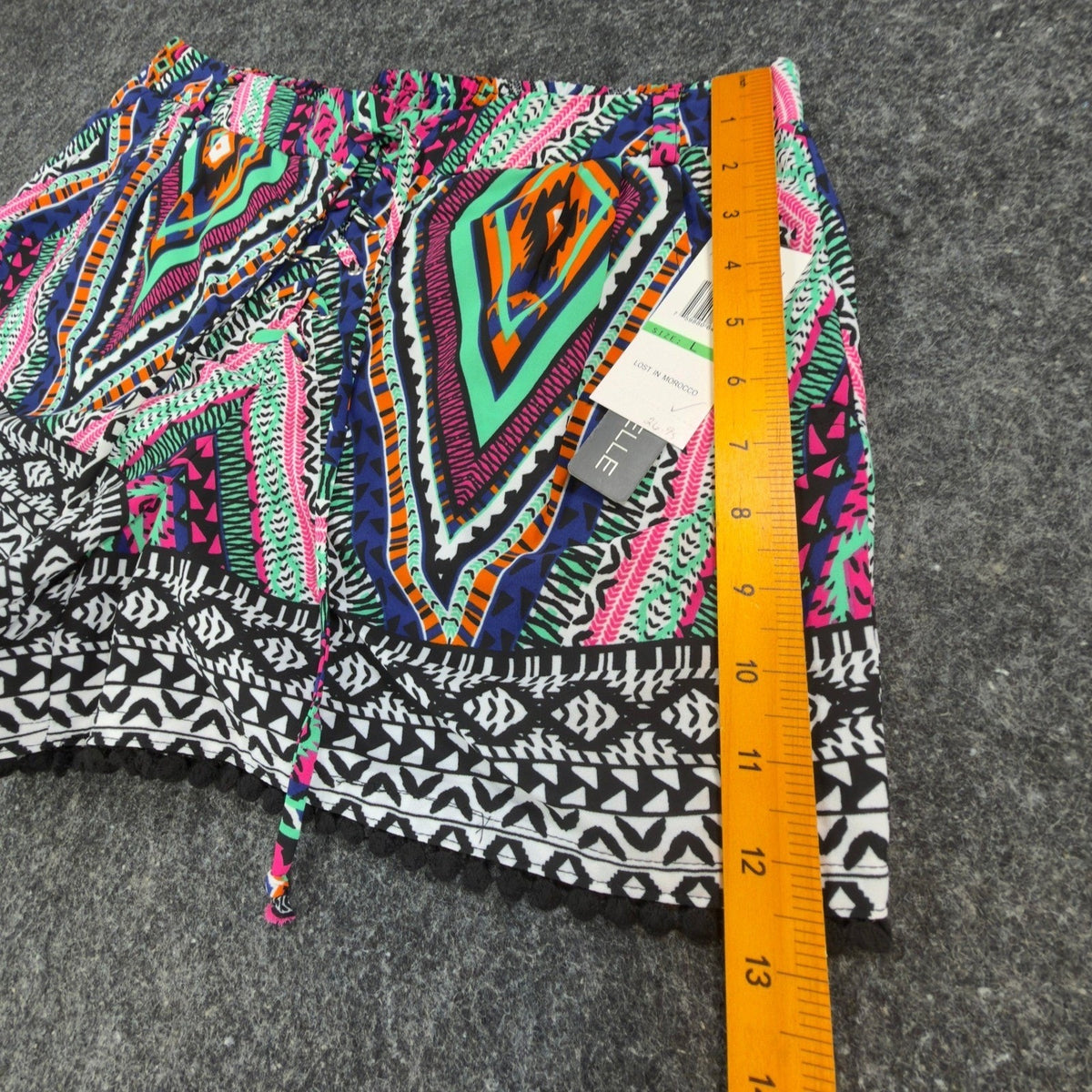 My Michelle Tribal Shorts NWT Womens L Multicolor Lace Up Pom Pom Hem