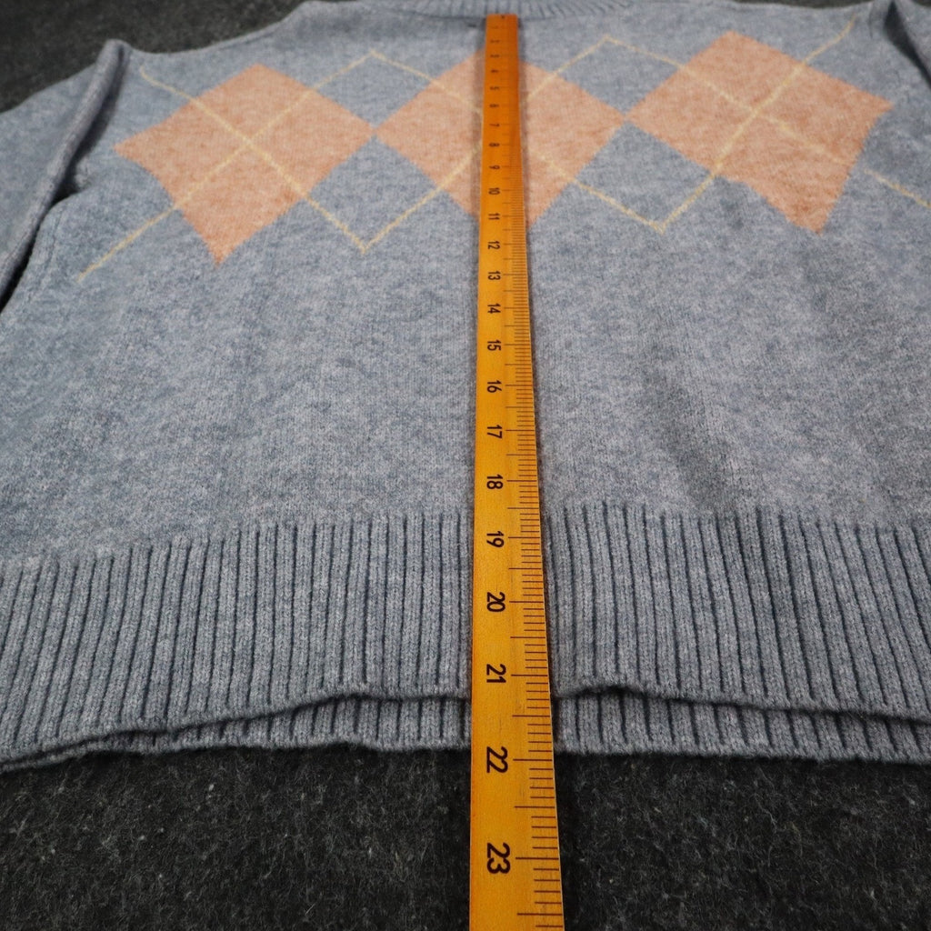 Hem & Thread Argyle Turtleneck Sweater Womens Medium Grey Peach Knit 30984 NEW