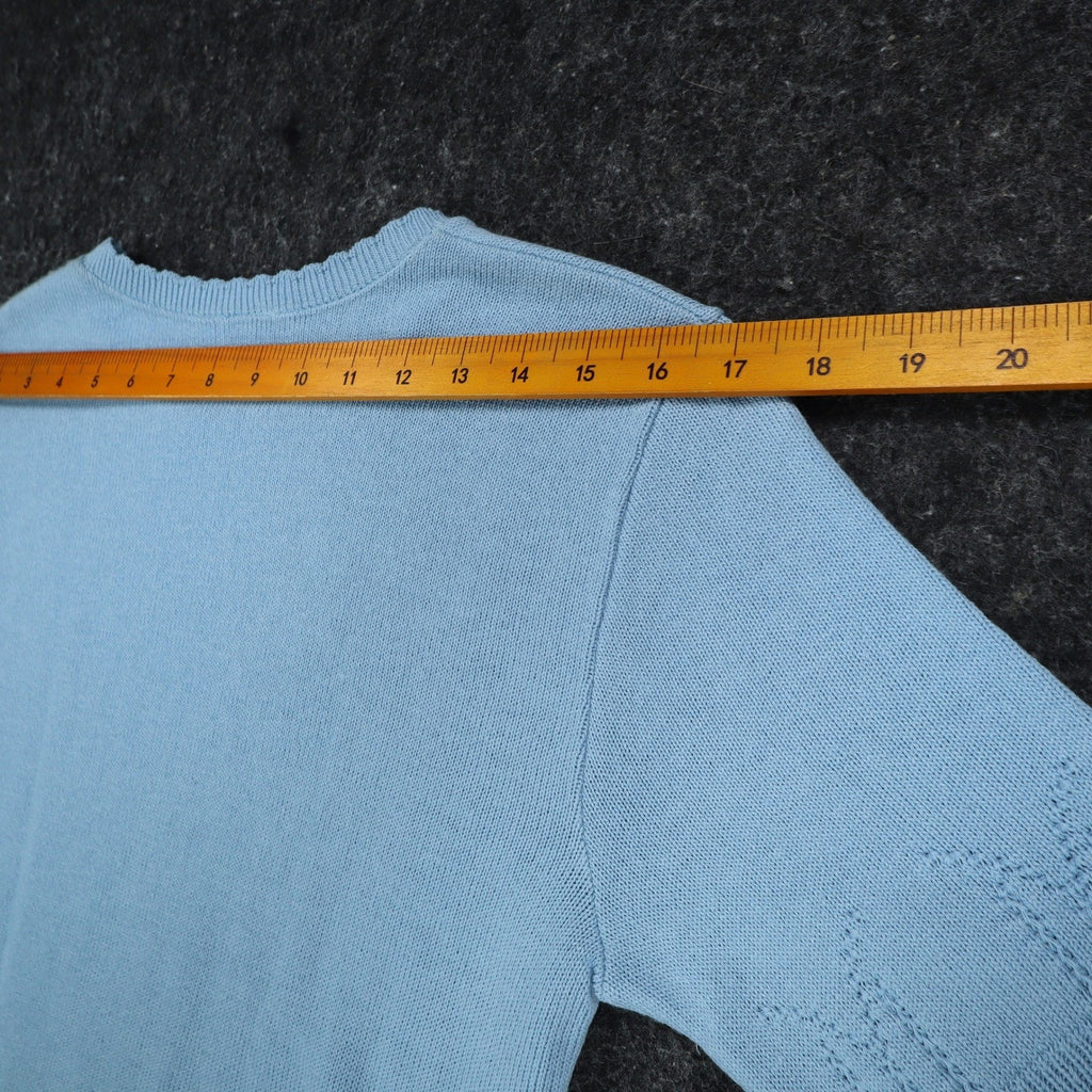Nikki Short Sleeve Sweater Womens Small Petite Vintage 90s Dove Blue Pointelle