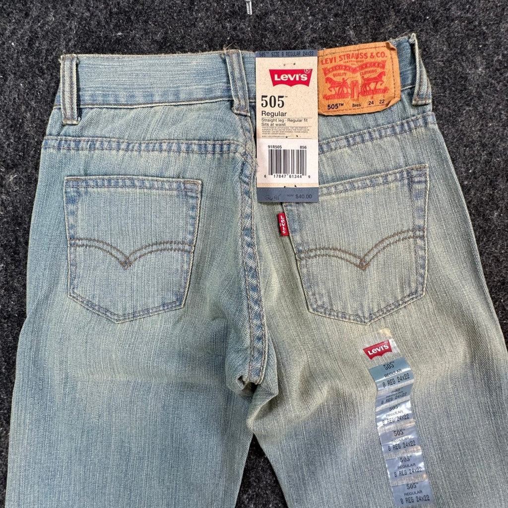 Levi's 505 Jeans Boys Size 8 Regular Blue Cotton Straight Leg New Old Stock