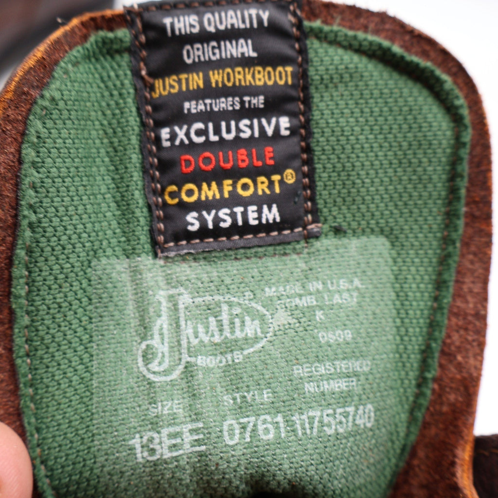 Justin 761 Double Comfort Kiltie Work Boots Men's 13 EE Brown USA Made Deadstock