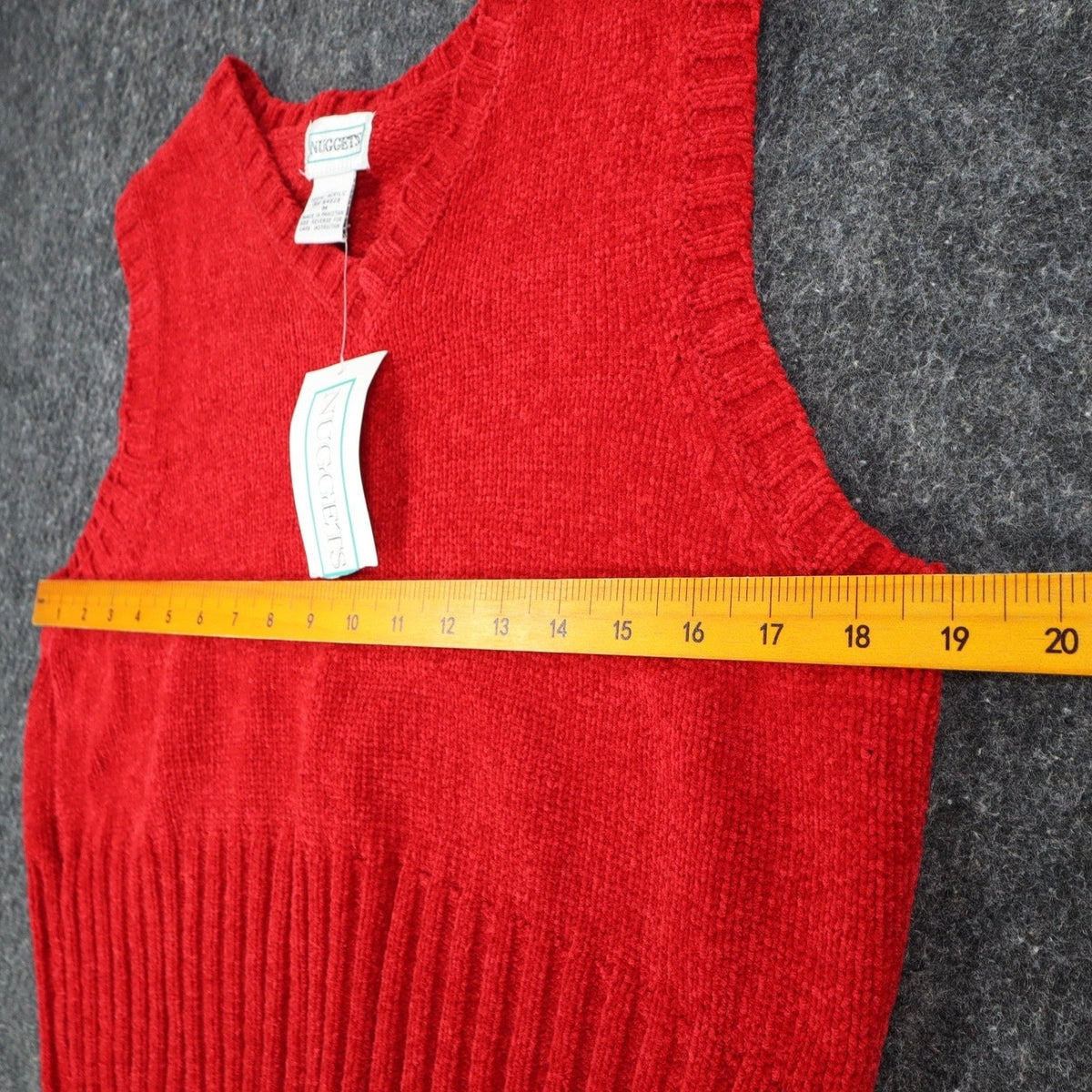 Nuggets Sweater Vest Medium Red Vintage 90s Chenille Knit V-Neck RN 94829