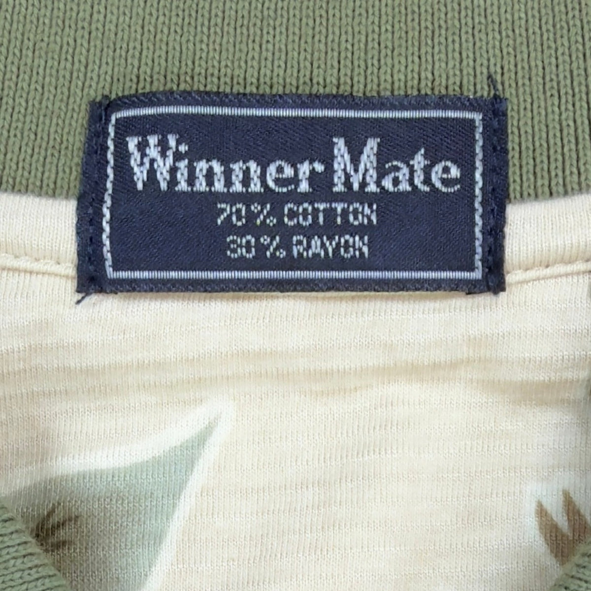 Winner Mate Polo Shirt Mens M Y2K Beige Cotton Rayon Tropical Floral Hibiscus
