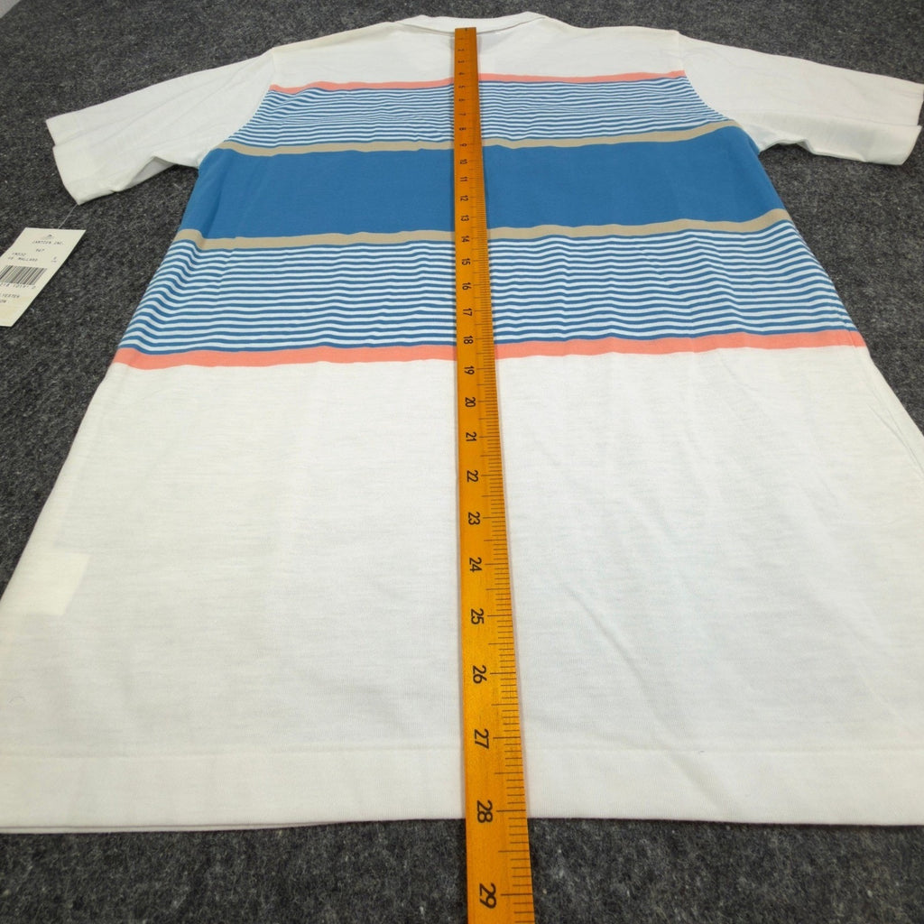 Jantzen Polo Shirt Mens Small Vintage 90s Mallard Blue Striped Pocket Deadstock