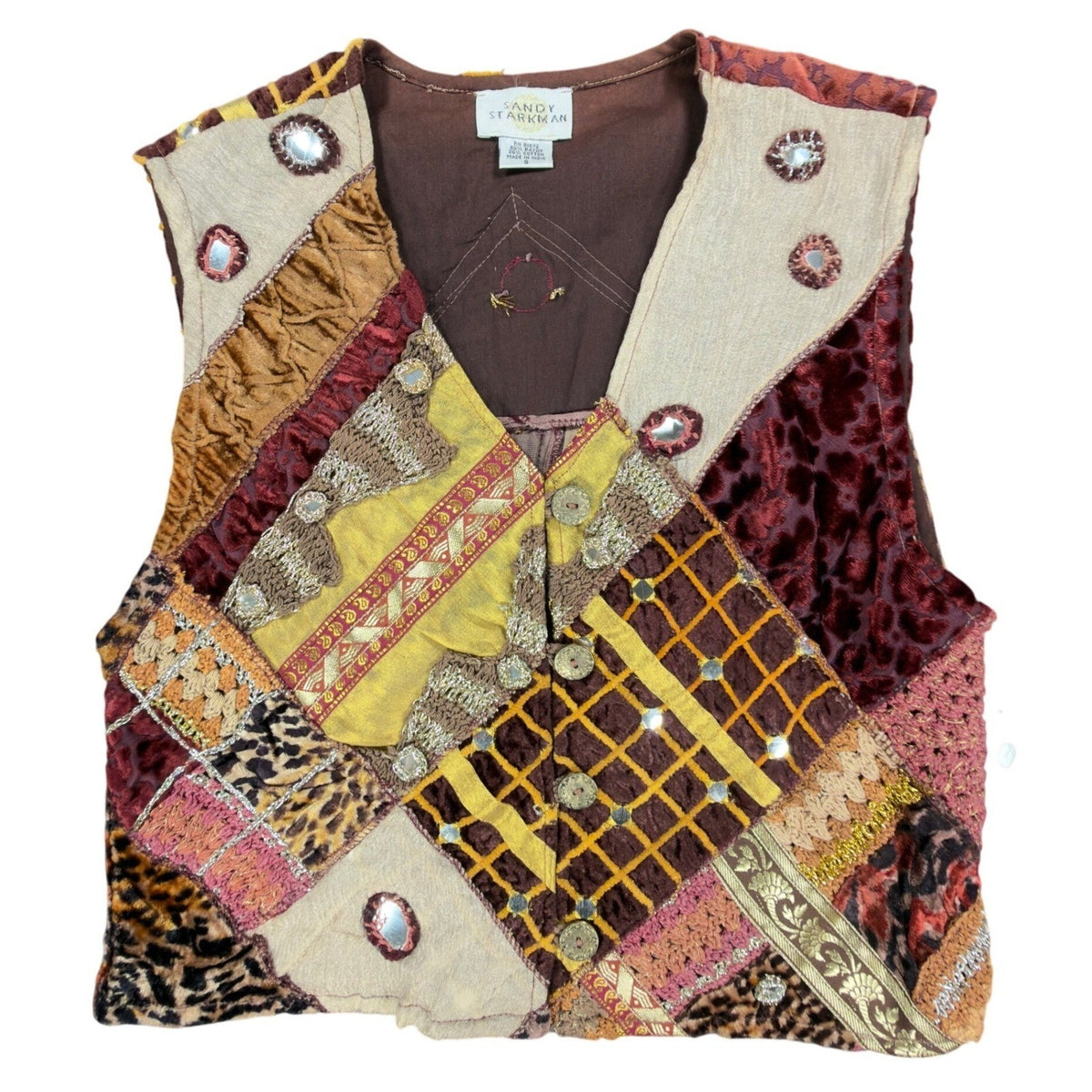 Sandy Starkman Vintage Style Patchwork Vest Womens S Multicolor Rayon NWT - take2supply