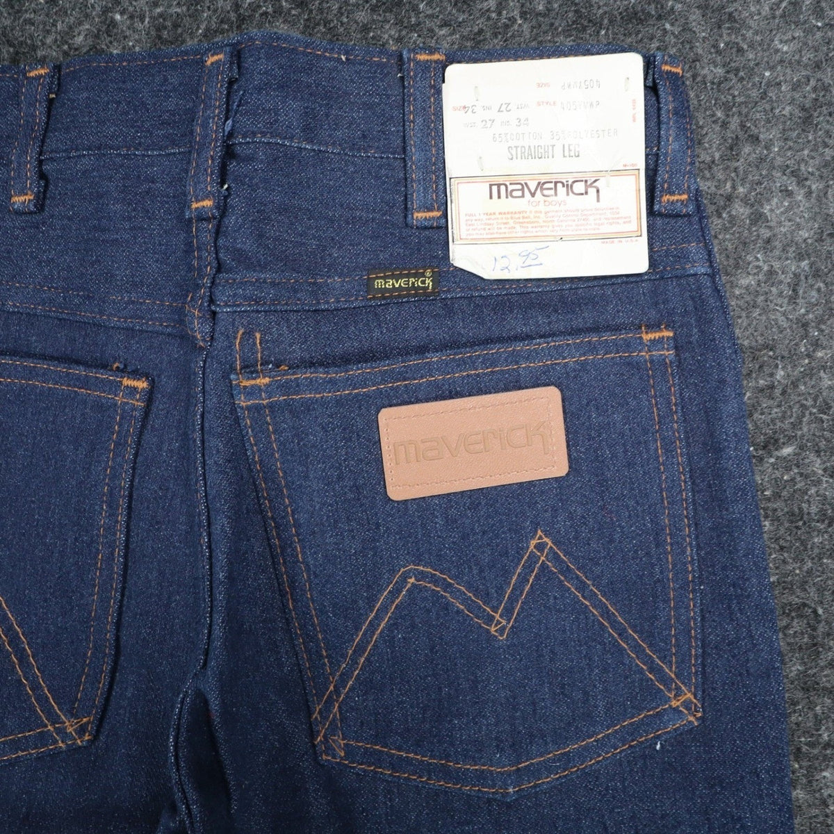 Maverick Jeans Boys 27x34 Vintage 70s Dark Wash Denim Straight Leg Made in USA - take2supply
