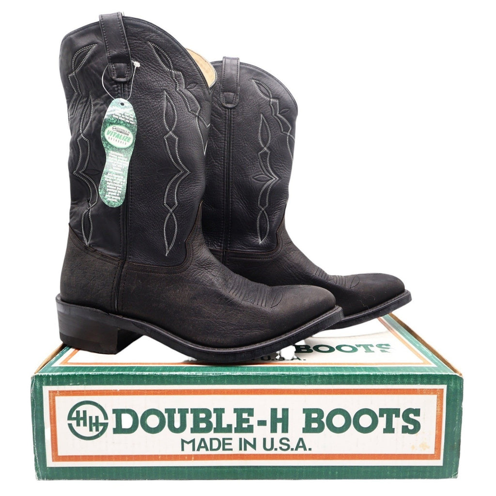 Double-H Western Cowboy Boots Mens 12EE Black Leather NWT Made in USA 3294