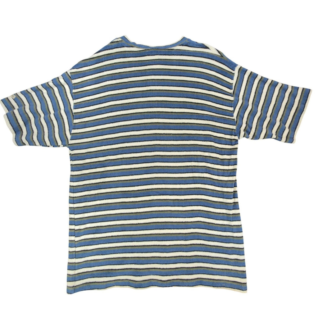 Ferruche Shirt Mens XL Henley Striped Short Sleeve Towel Terry Knit Blue NWT