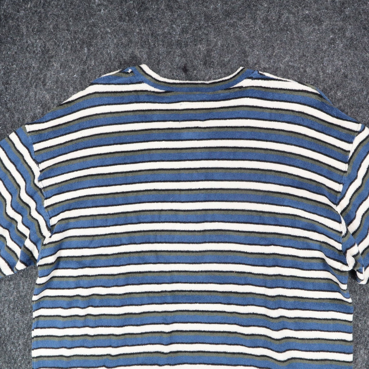 Ferruche Henley Shirt Mens Large Vintage 90s Indigo Blue Striped Cotton Terry