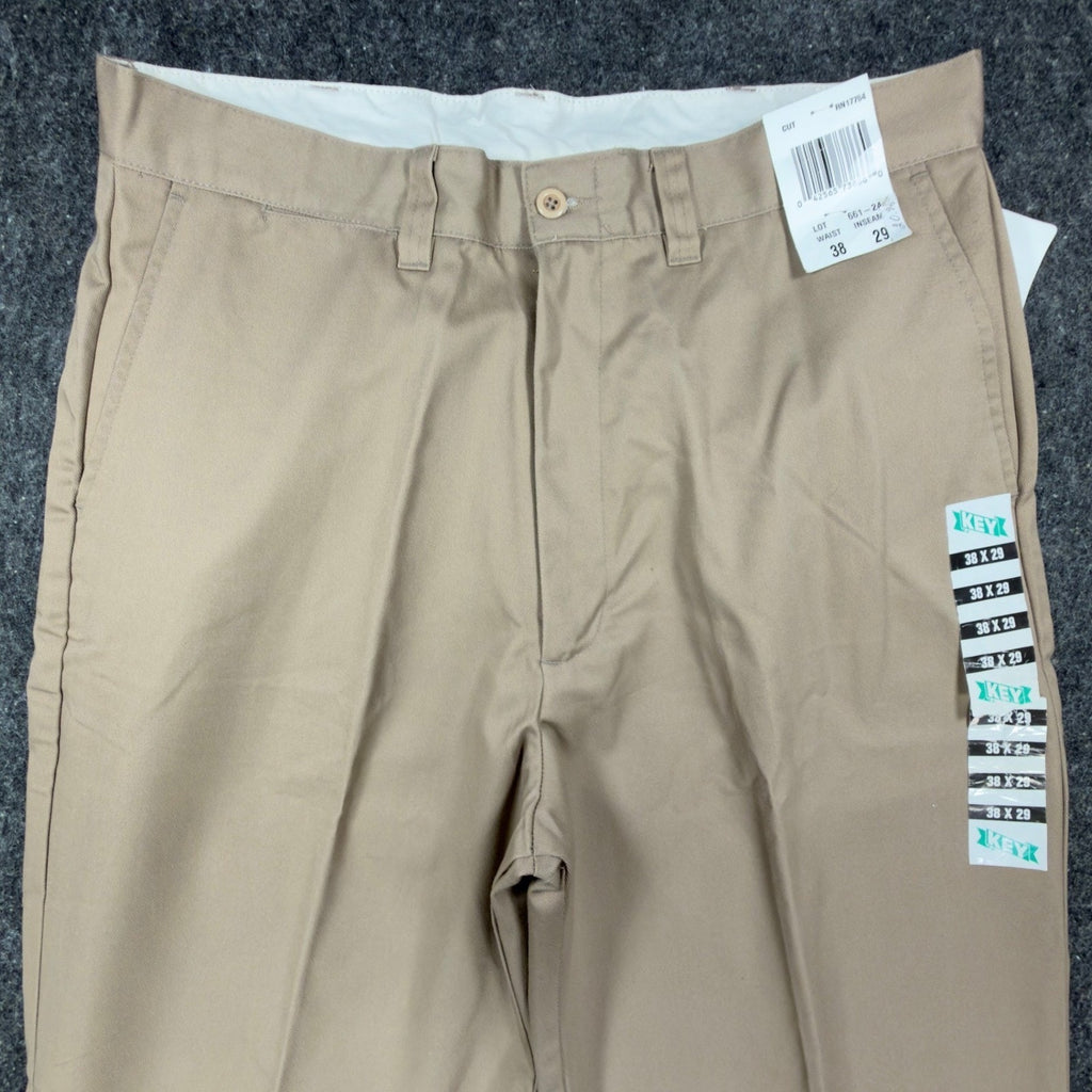 Key Industries Y2K Work Khakis Men 38x29 Tan Poly Cotton NWT