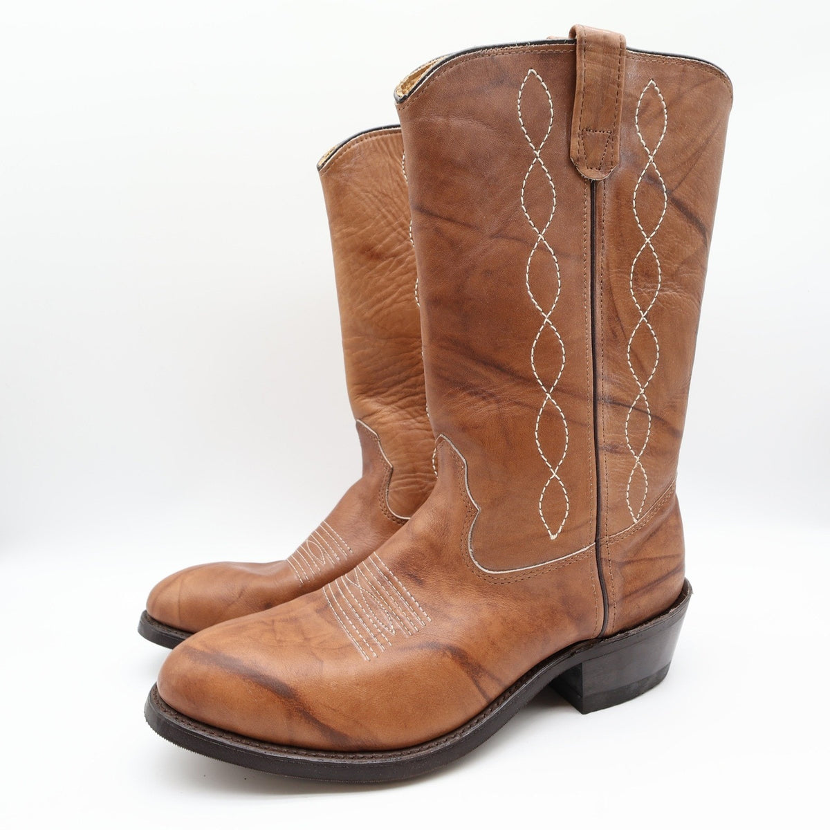Vintage 80s Double-H 1507 Tan Leather Steel Toe Western Boots Men's 10 EE Wide NWT