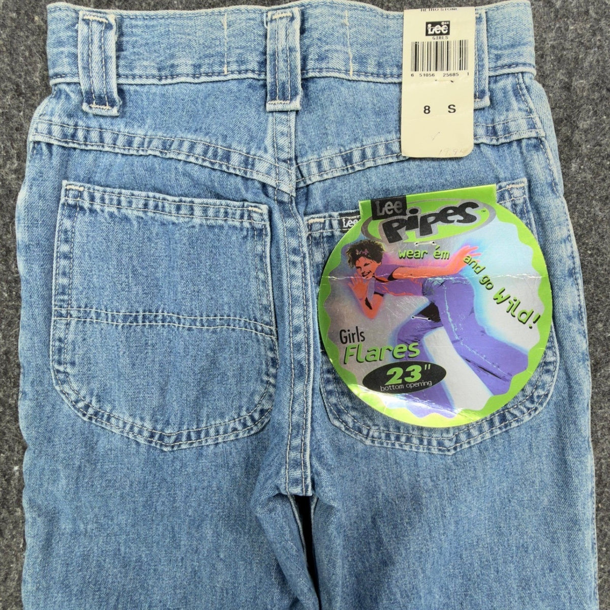 Lee Pipes Vintage 90s Flare Jeans Girls 8 S Blue Cotton NWT Deadstock C645 - take2supply