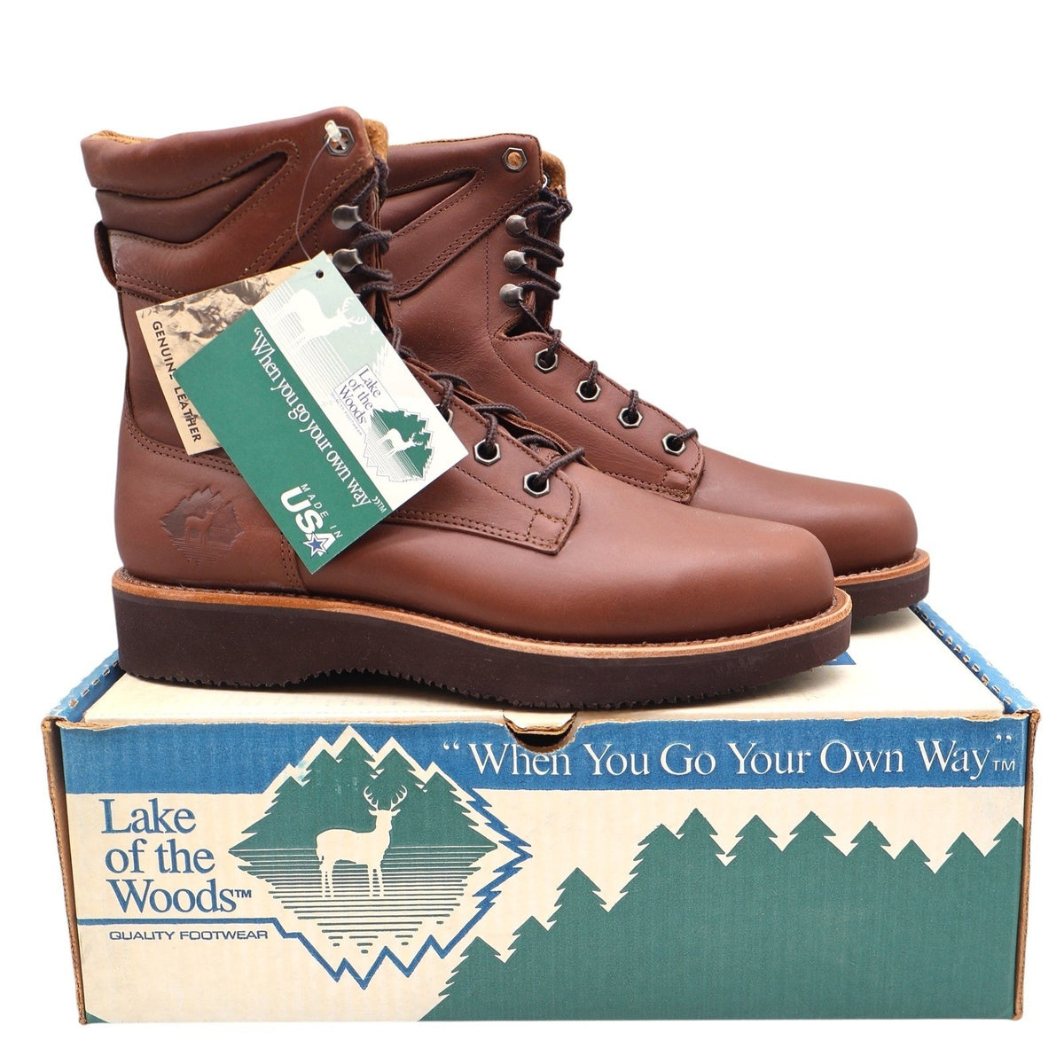 Lake of the Woods Work Boots Mens 9.5 D Vintage Brown Leather Made in USA 3900 - take2supply