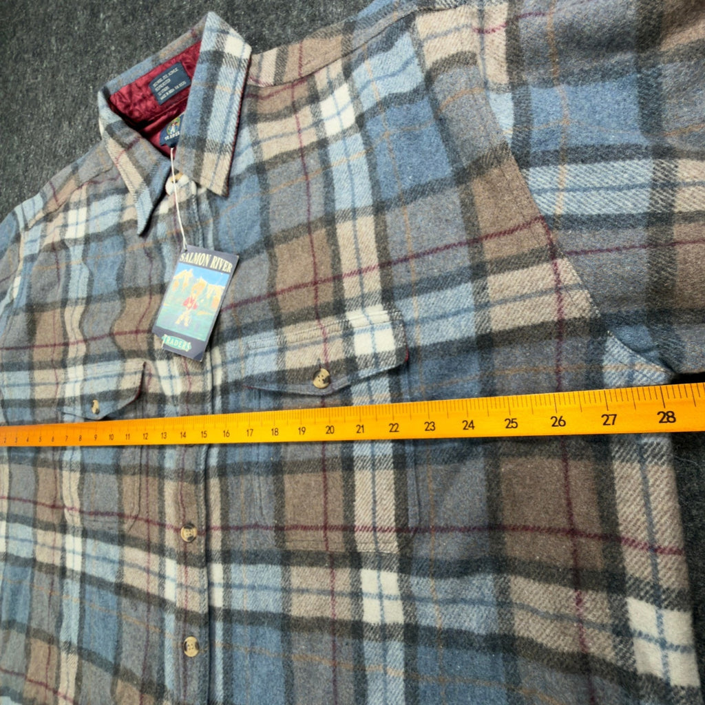 Salmon River Traders Vintage Plaid Flannel Shirt Mens XL Blue Wool Blend NWT