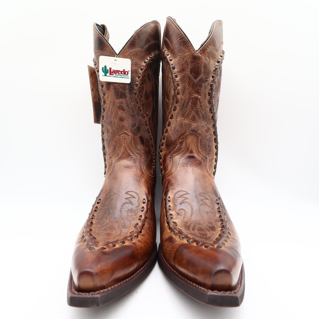 Laredo Western Boots Mens 11.5 D Brown Leather Snip Toe Bucklace 68434 NIB