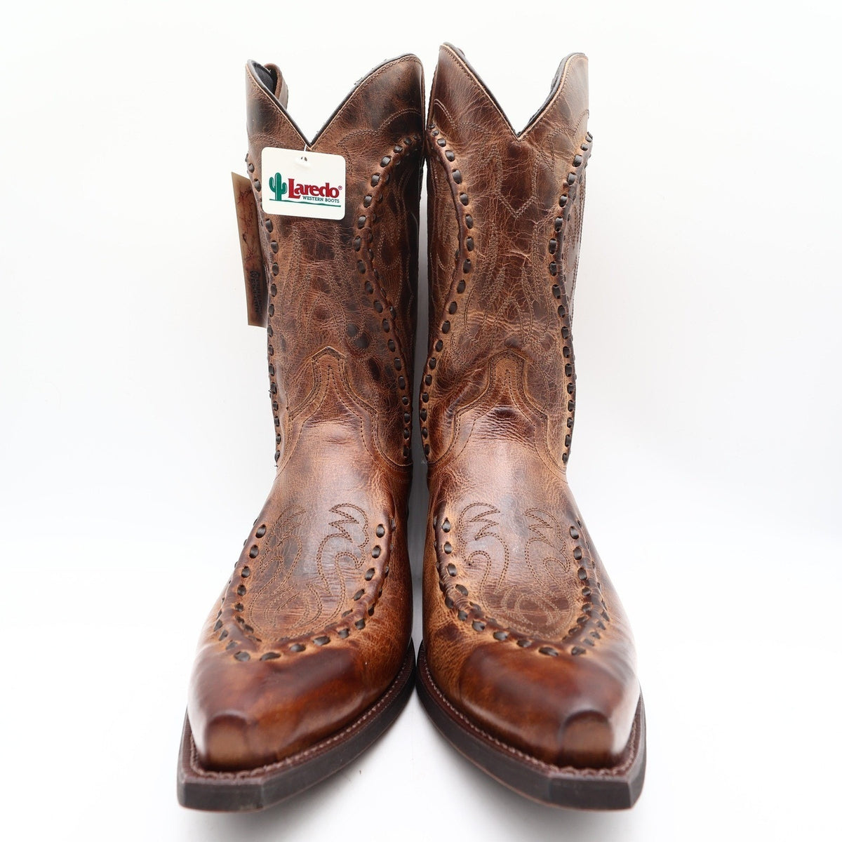 Laredo Western Boots Mens 11.5 D Brown Leather Snip Toe Bucklace 68434 NIB
