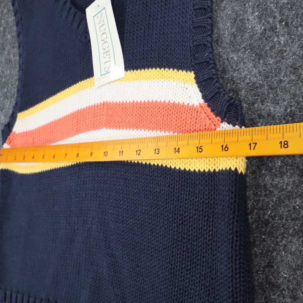 Nuggets Sweater Vest Mens Large Vintage 90s Navy Blue Striped Ramie Cotton NWT