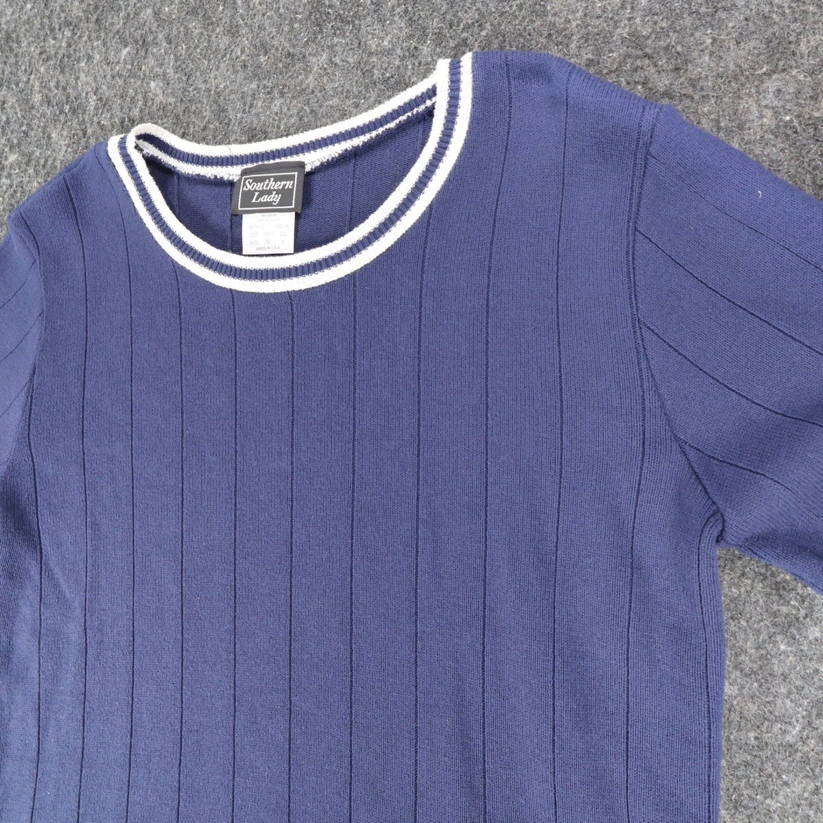 Southern Lady Short Sleeve Sweater Womens M Vintage Navy Blue Ribbed Knit NWT