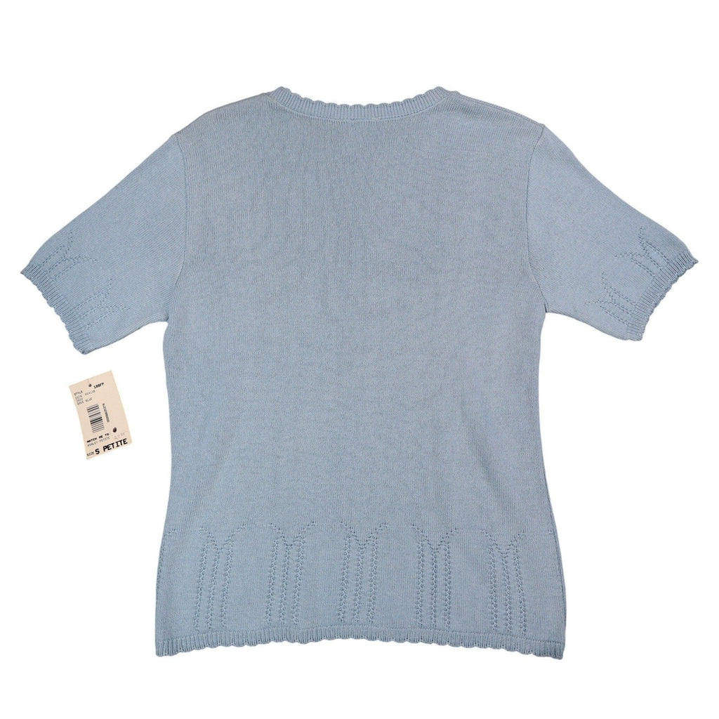 Nikki Short Sleeve Sweater Womens Small Petite Vintage 90s Dove Blue Pointelle