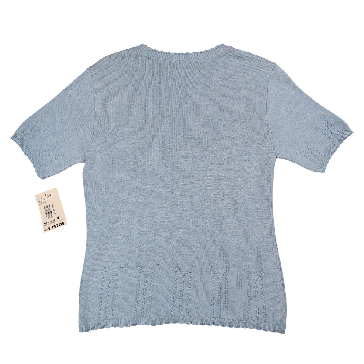 Nikki Short Sleeve Sweater Womens Small Petite Vintage 90s Dove Blue Pointelle