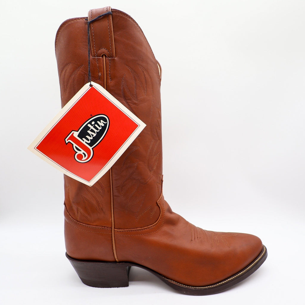 Justin Cowboy Boots Mens 12 D Cognac Ranch Calf Leather Western Deadstock 1026