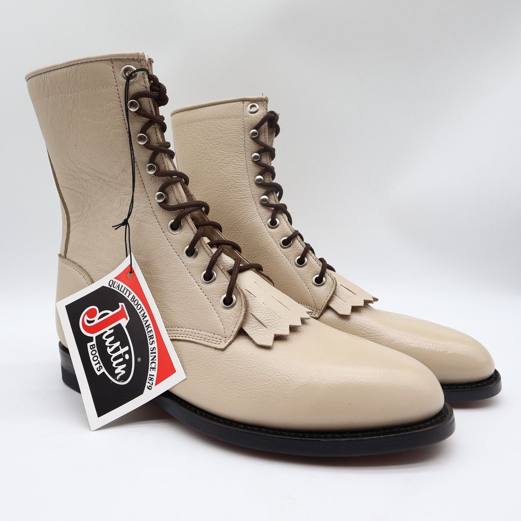 Justin Vintage Kiltie Lace Up Boots Womens 7 B Bone Leather Deadstock NWT