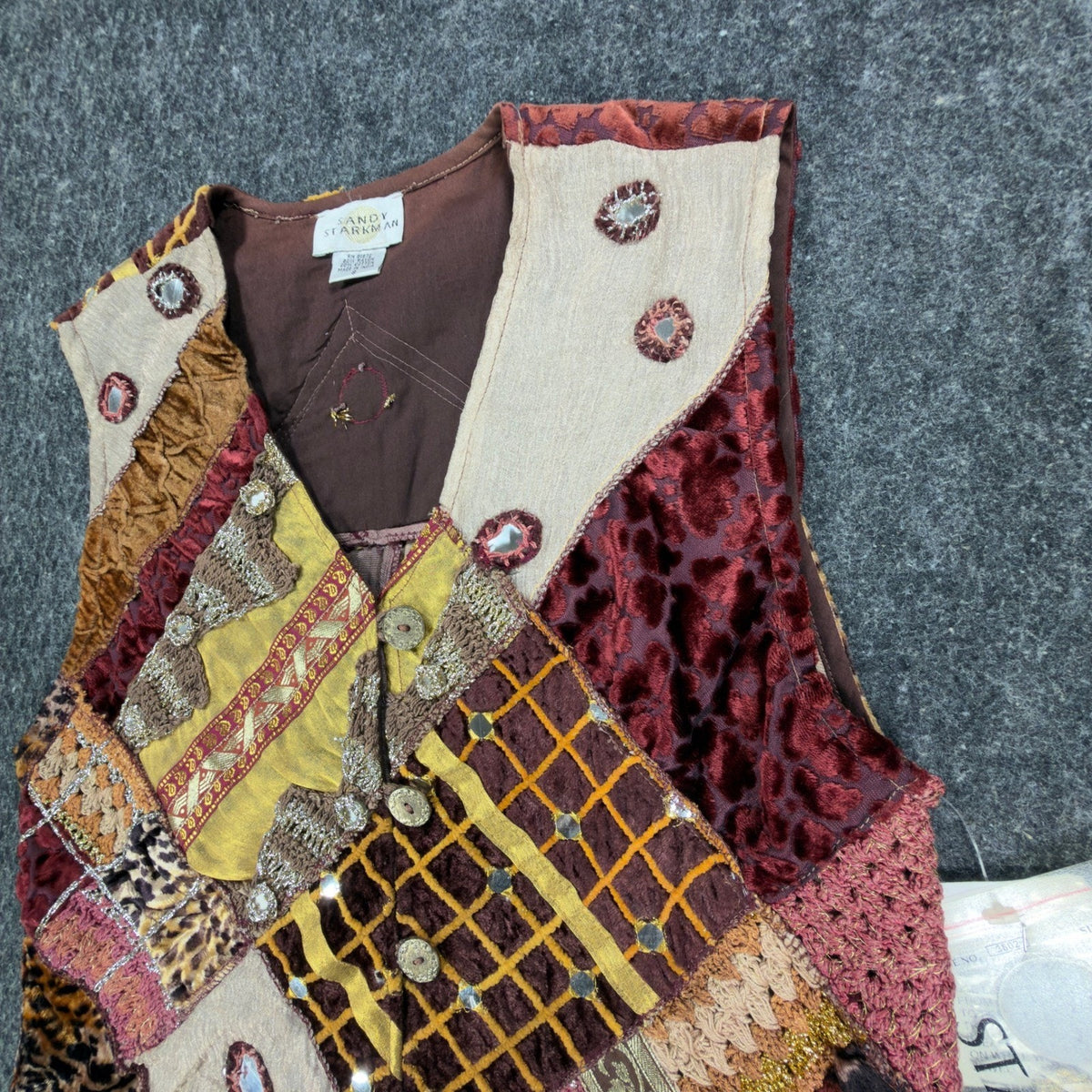 Sandy Starkman Vintage Style Patchwork Vest Womens S Multicolor Rayon NWT - take2supply