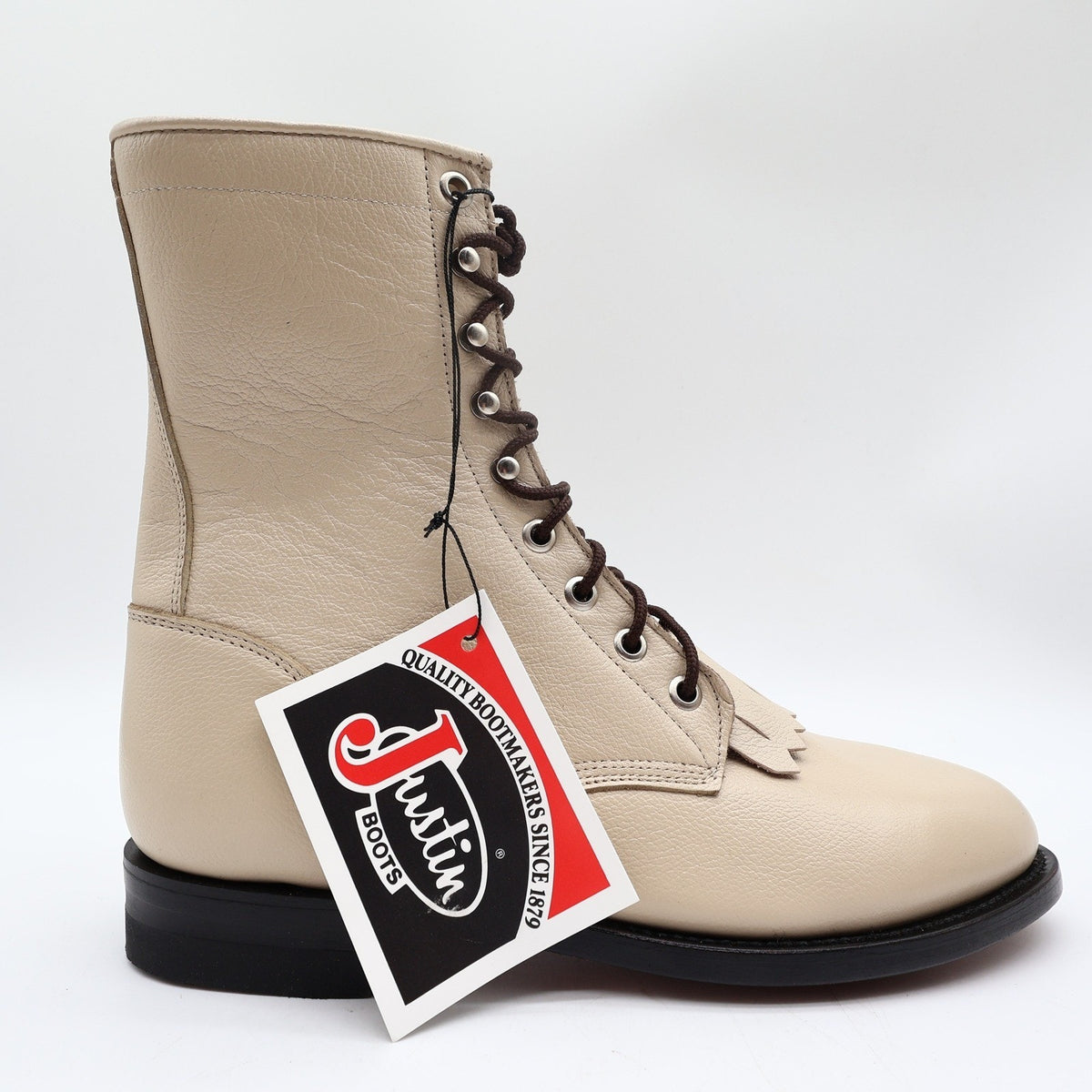Justin Vintage Kiltie Lace Up Boots Womens 7 B Bone Leather Deadstock NWT