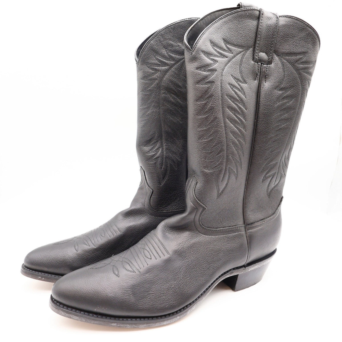 Diamond J Western Cowboy Boots Mens 11 Black Deertan Leather Excellent