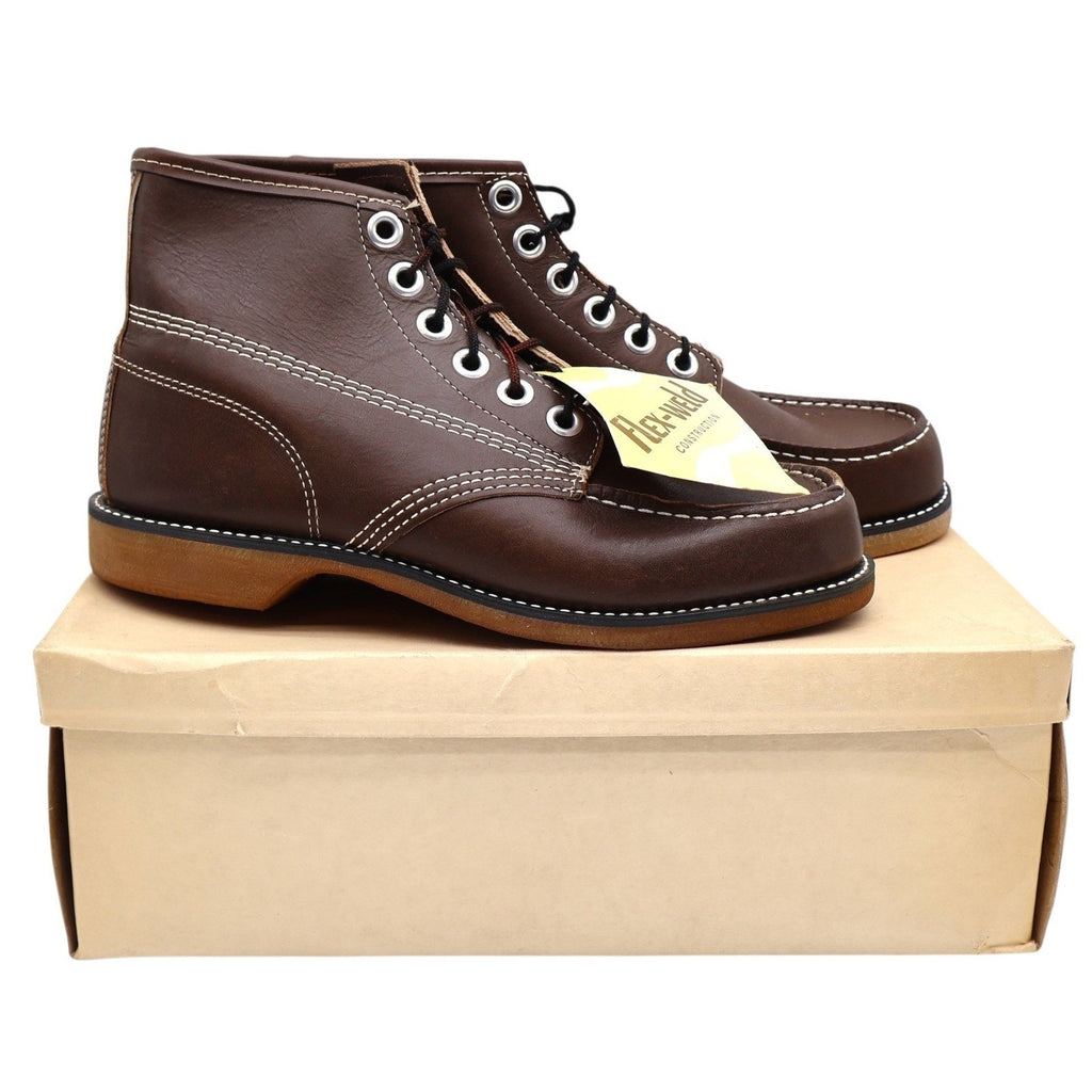 Vintage Cedar Crest Flex-Weld Brown Leather Moc Toe Work Boots Men's 7 USA Deadstock
