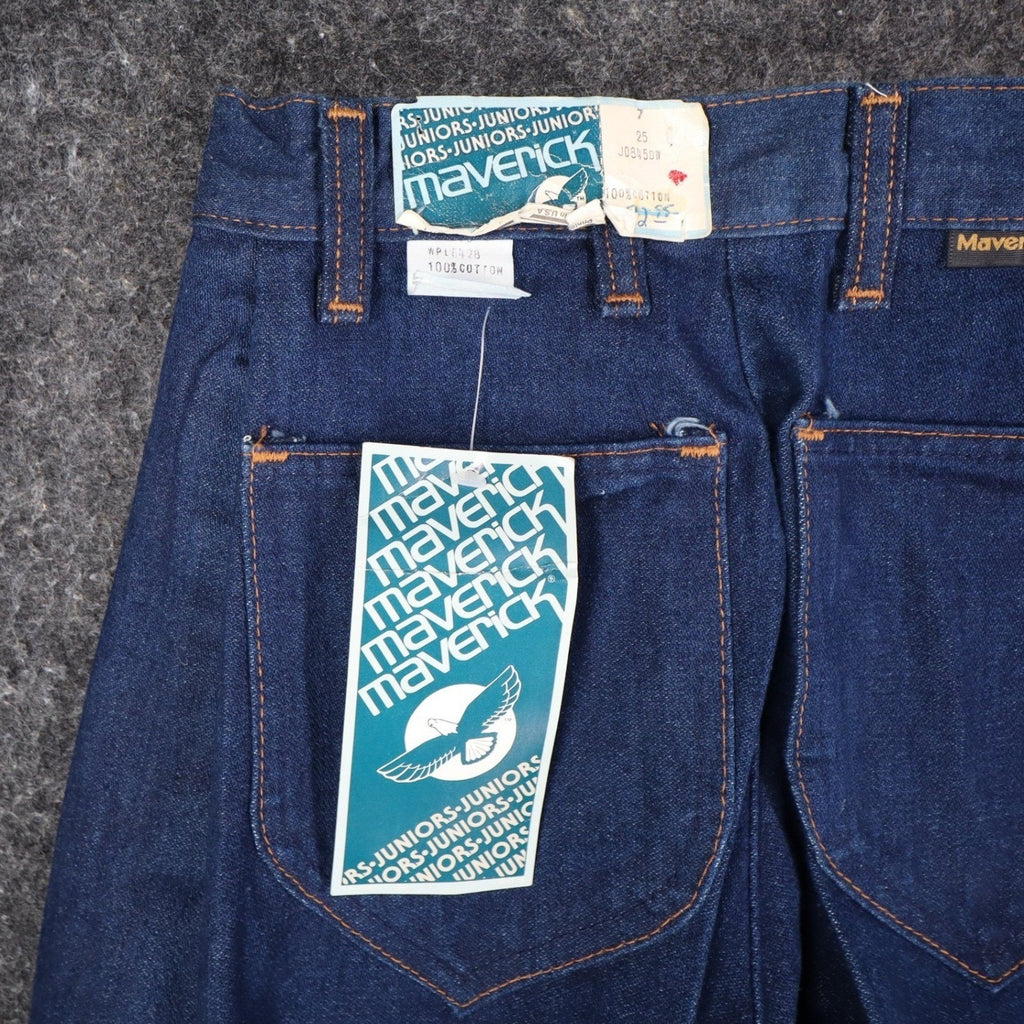 Maverick Pleated Denim Jeans Juniors 7 Vintage 70s Dark Wash USA Made Deadstock
