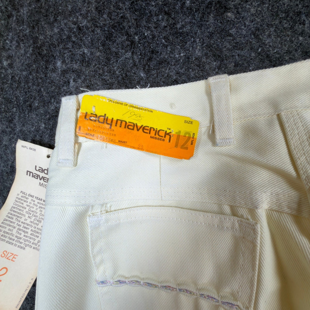 Lady Maverick Pants Womens 12 Vintage 70s Cream High Rise Wide Leg Deadstock NWT