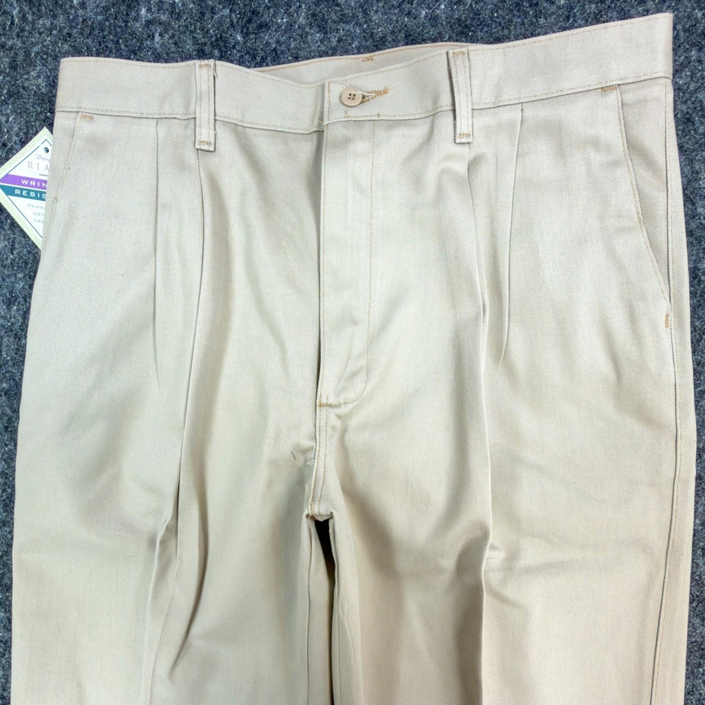 Wrangler Riata Pants Mens 35x30 Vintage 90s Khaki Cotton Relaxed Fit Pleated NEW