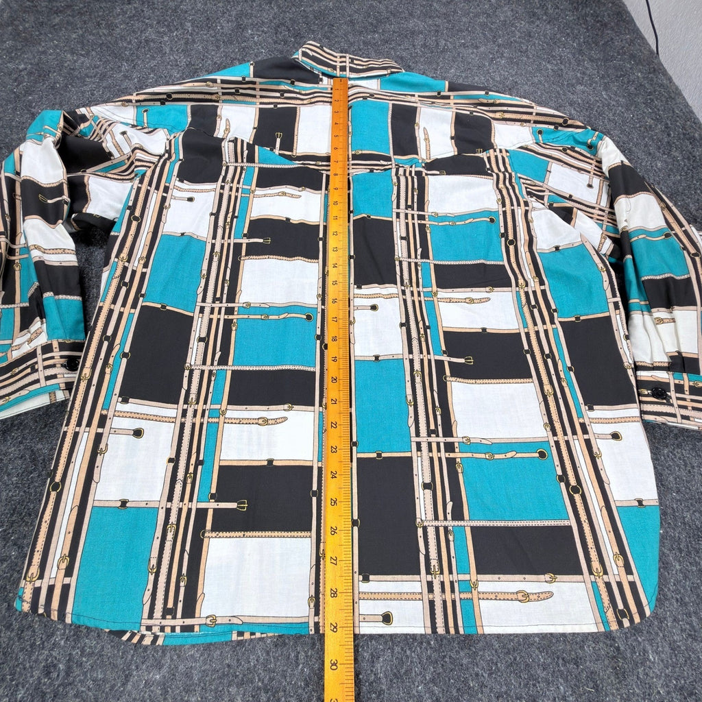 Maria O Design Vintage 90s Western Shirt Womens 3X Teal Cotton Equestrian Print - take2supply