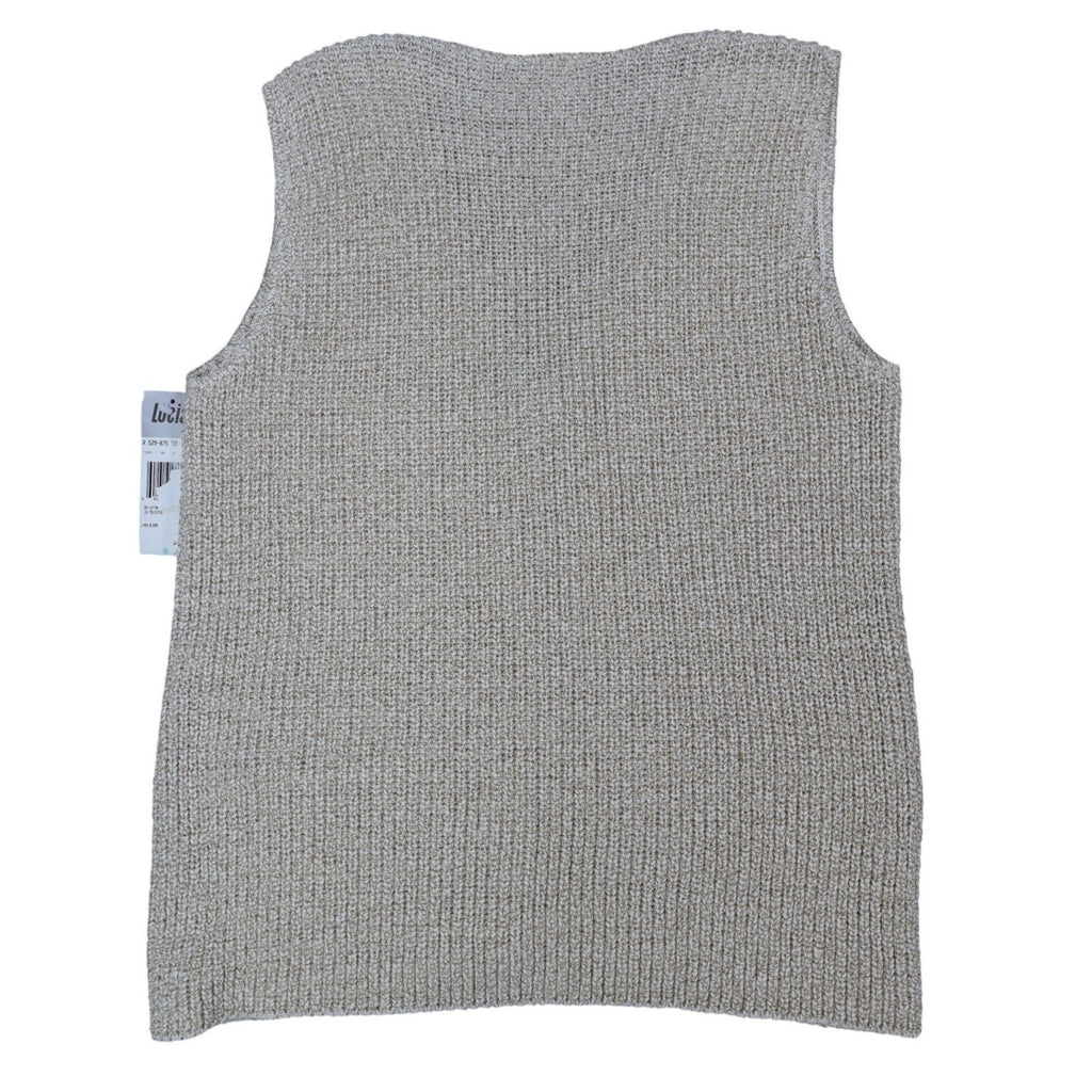 Lucia Sweater Vest Womens Medium Vintage 90s Beige Cotton Knit Button Front USA