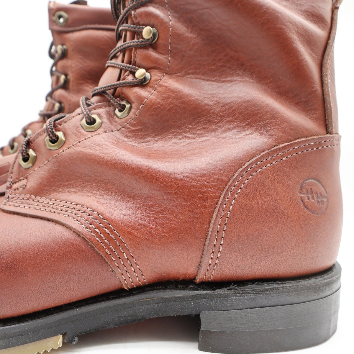 Double-H Mens 10 D Leather Packer Work Boots USA 9790 Brown Lace Up Kiltie New