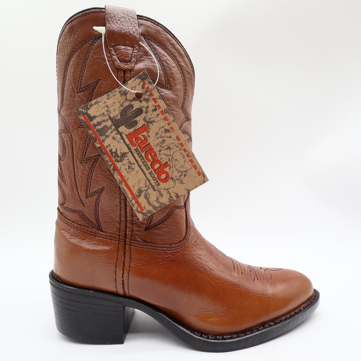 Vintage Laredo 28-2215 Brown Leather J Toe Western Boots Kids 2.5 NWT Deadstock