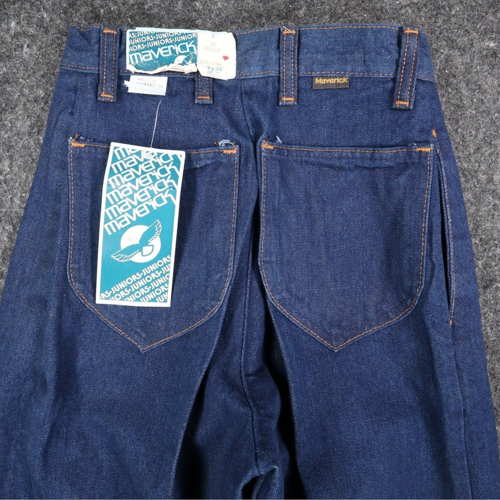 Maverick Pleated Denim Jeans Juniors 7 Vintage 70s Dark Wash USA Made Deadstock