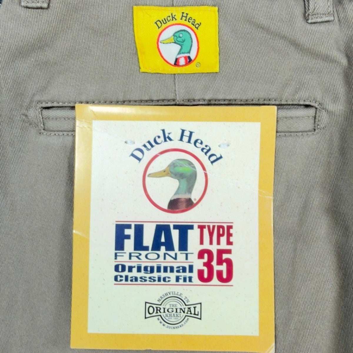 Duck Head Pants Mens 34x30 Flat Front Type 35 Original Classic Fit Olive Cotton