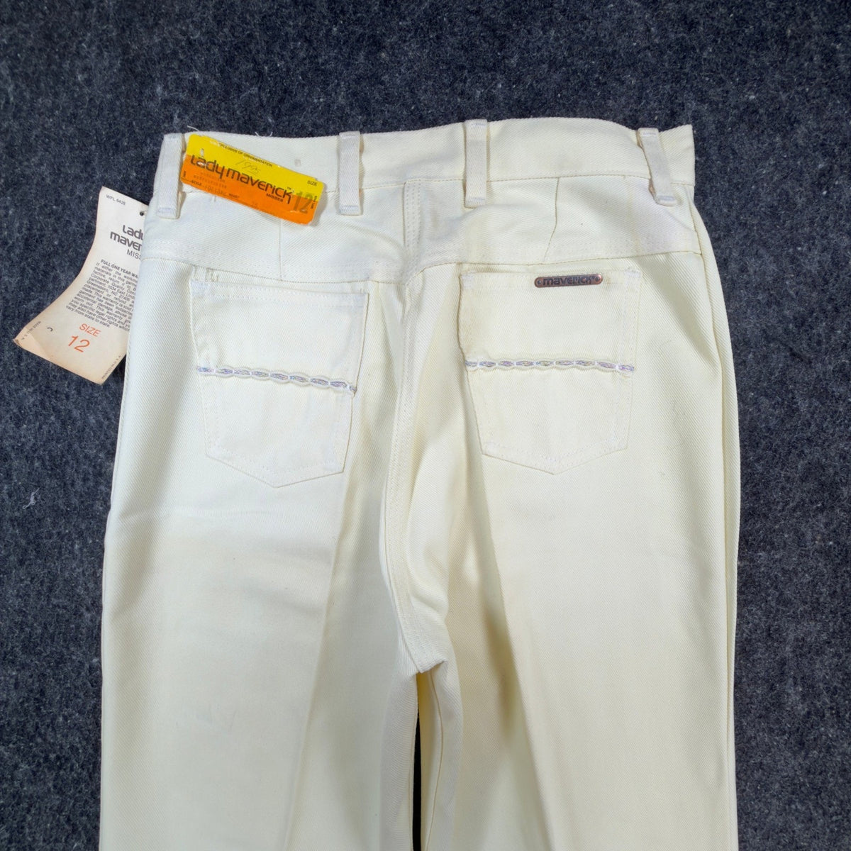 Lady Maverick Pants Womens 12 Vintage 70s Cream High Rise Wide Leg Deadstock NWT