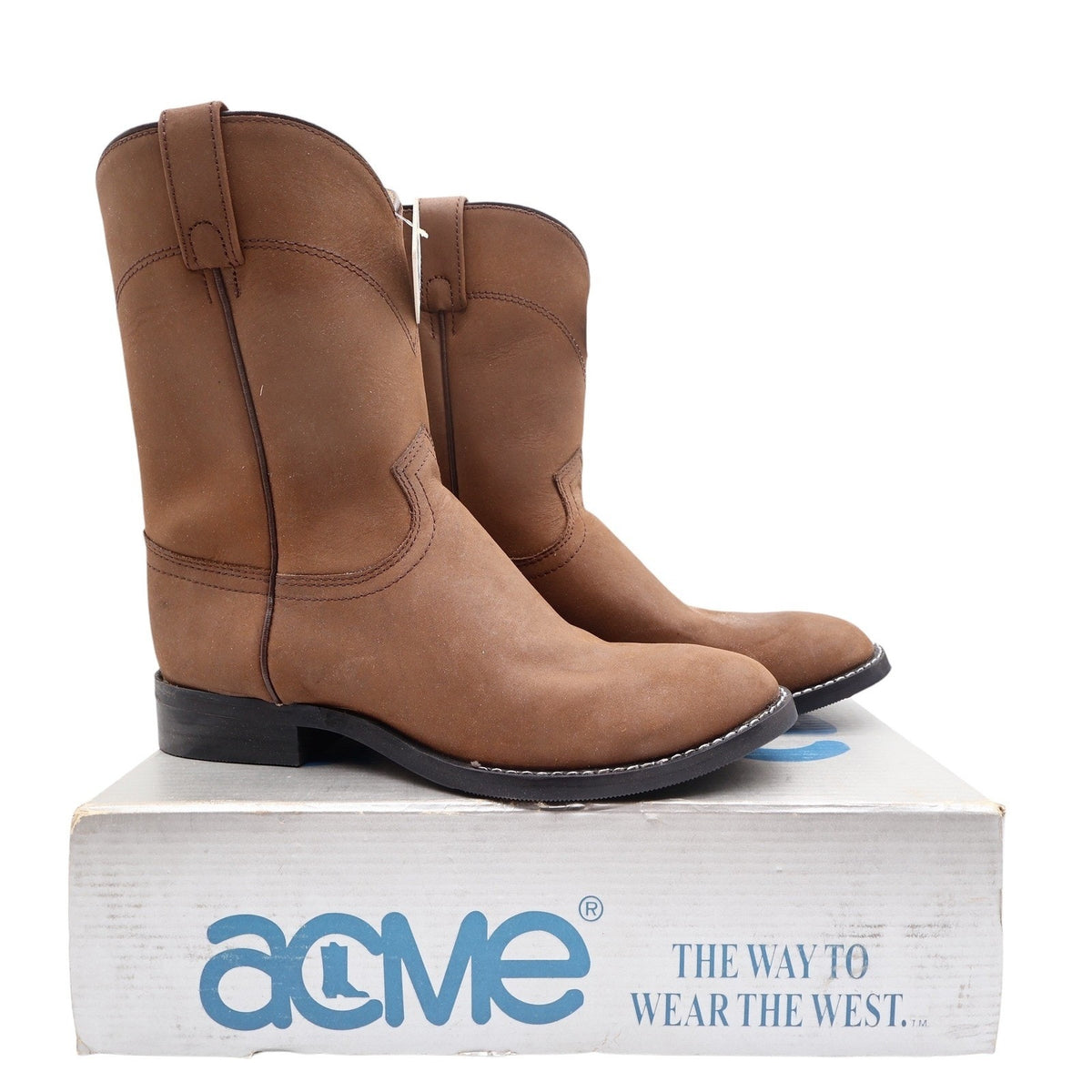 Acme Vintage 80s Distressed Leather Roper Cowboy Boots Men 6 D Box NOS