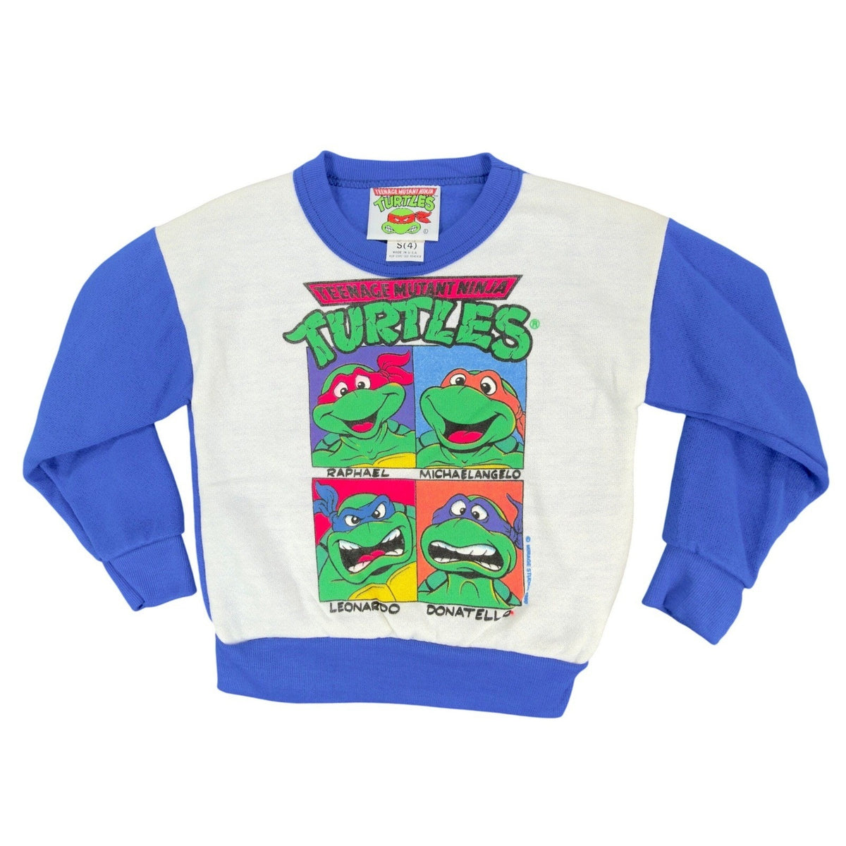 TMNT Vintage Sweatshirt Boys S 4 White Blue 80s 90s Made in USA Graphic