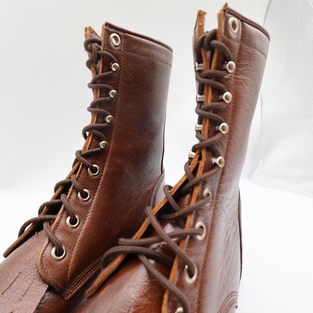 Justin Womens 8 B Vintage Tan Leather Lace Up Kiltie Packer Boots L0508 New