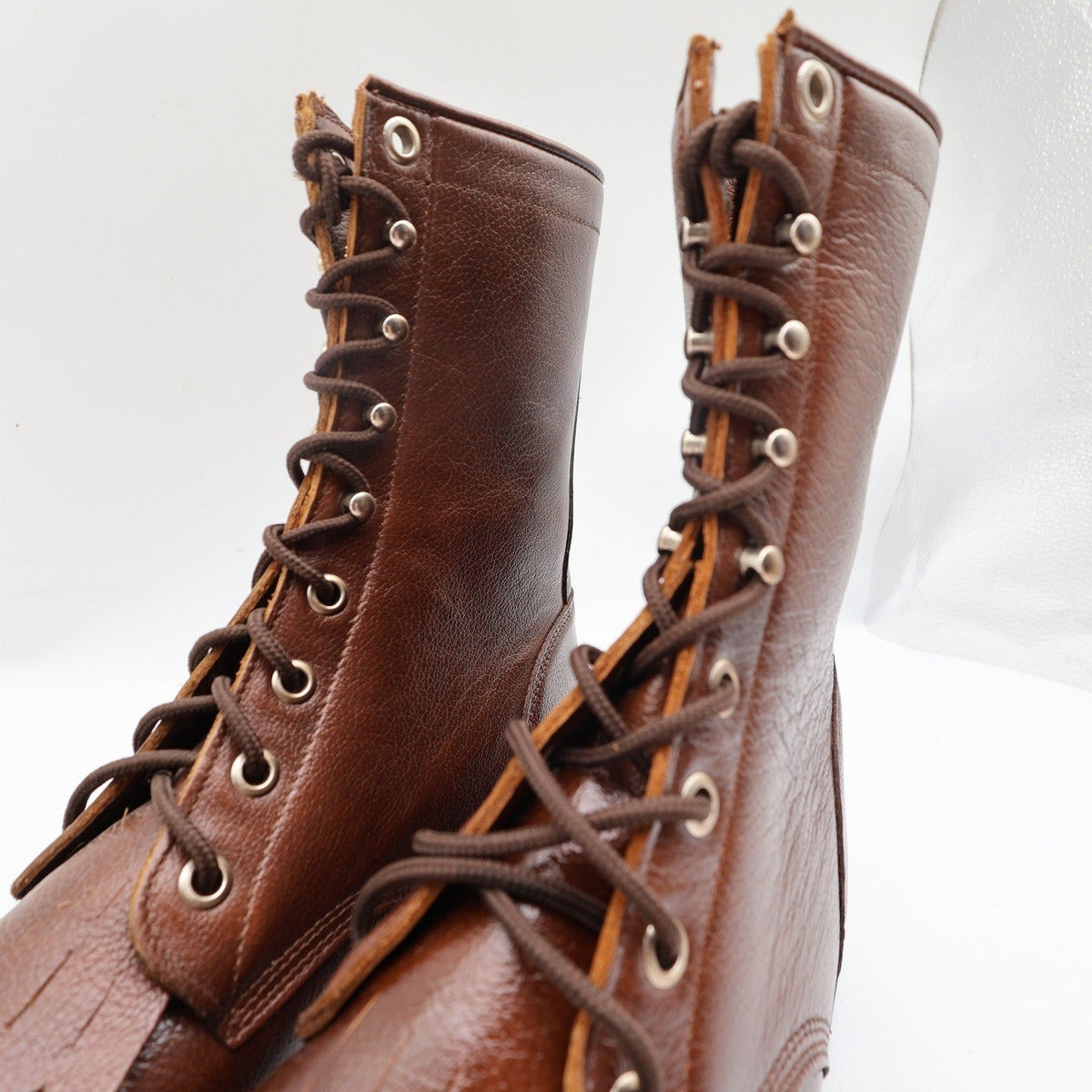 Justin Womens 8 B Vintage Tan Leather Lace Up Kiltie Packer Boots L0508 New