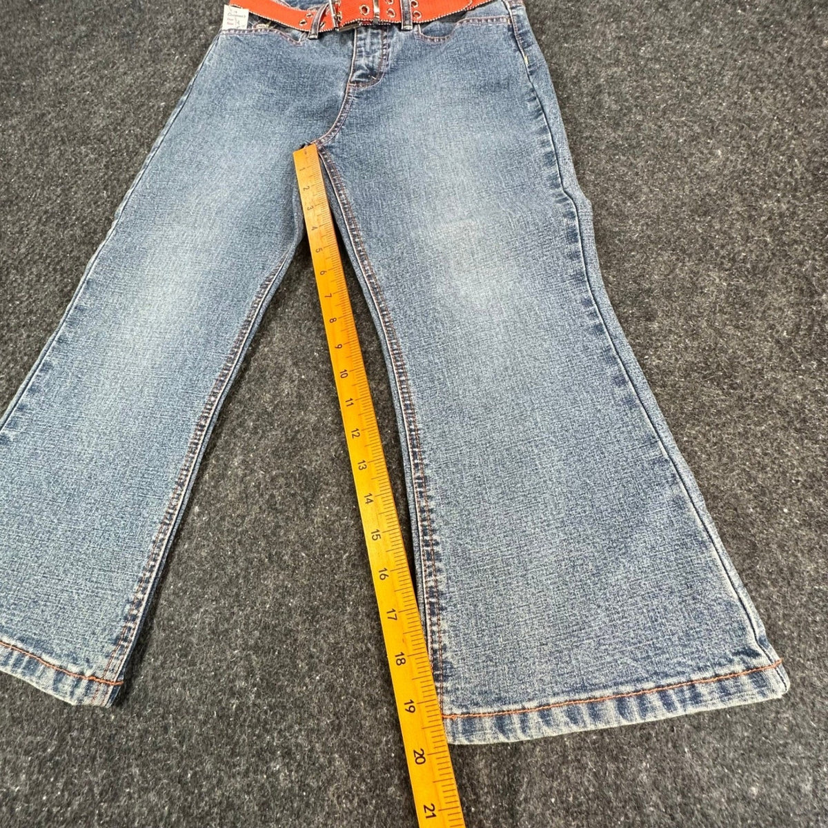 US Polo Assn Vintage Y2K Flare Jeans Girls 14 Blue Denim Orange Belt NWT