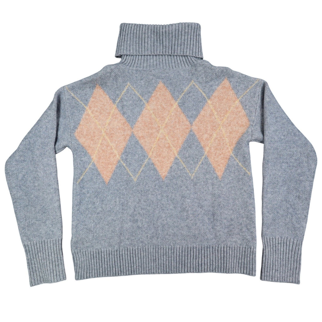 Hem & Thread Argyle Turtleneck Sweater Womens Small Grey Orange Knit 30984 NWT