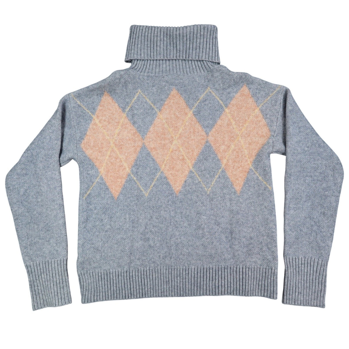Hem & Thread Argyle Turtleneck Sweater Womens Small Grey Orange Knit 30984 NWT