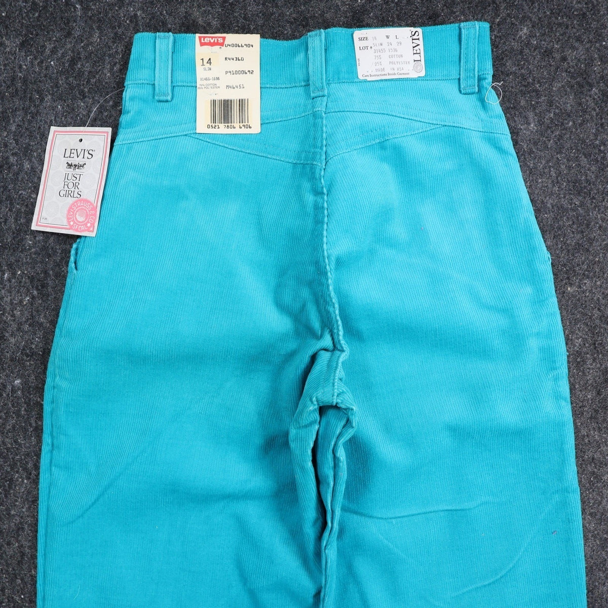 Levi's Vintage 80s Corduroy Pants Girls 14 Slim Teal Blue USA Made NOS NWT - take2supply