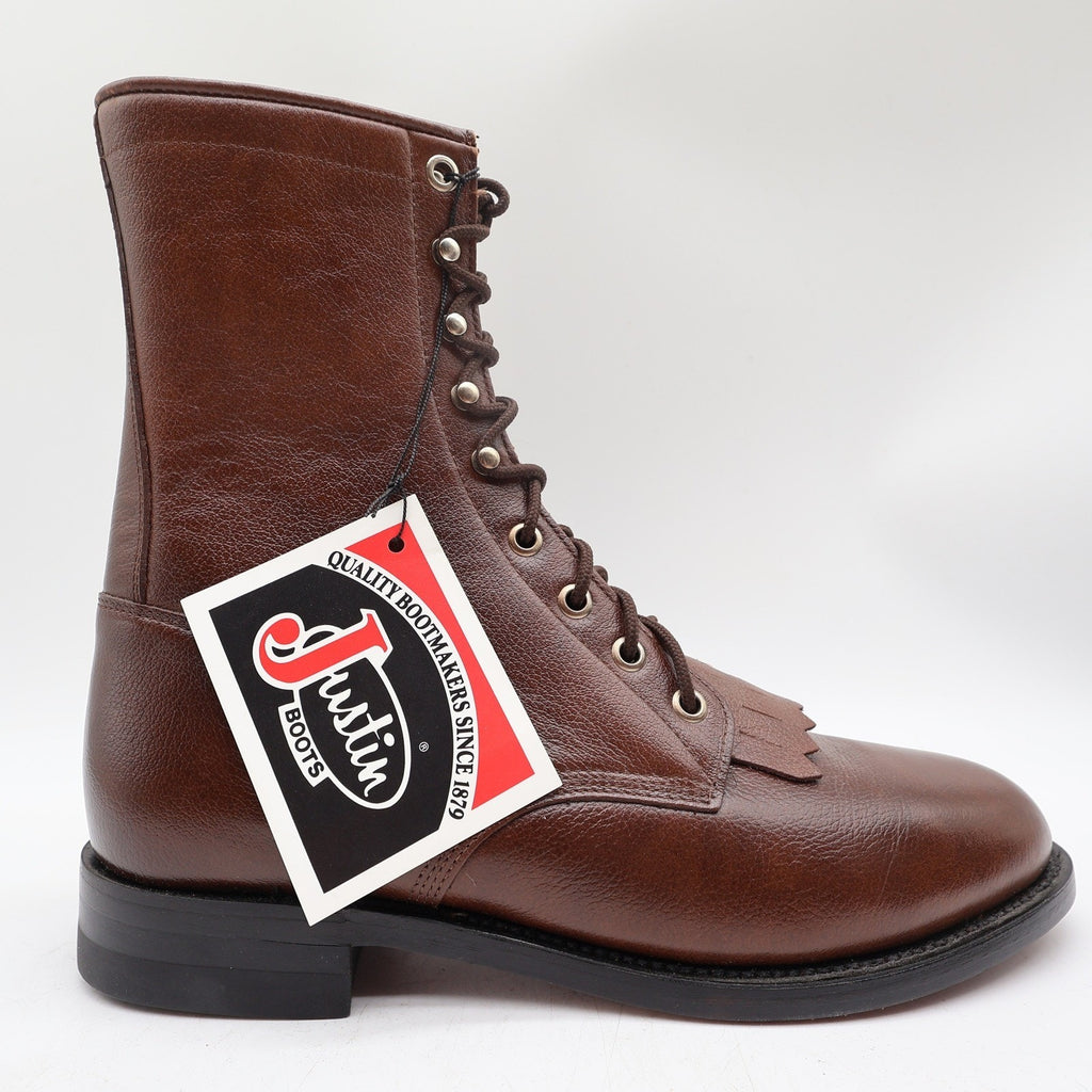 Justin Womens 8 B Vintage Tan Leather Lace Up Kiltie Packer Boots L0508 New
